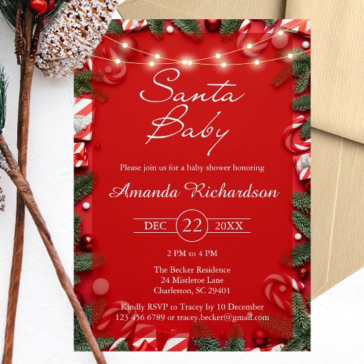 Santa Baby Christmas Baby Shower Invitation Kaart