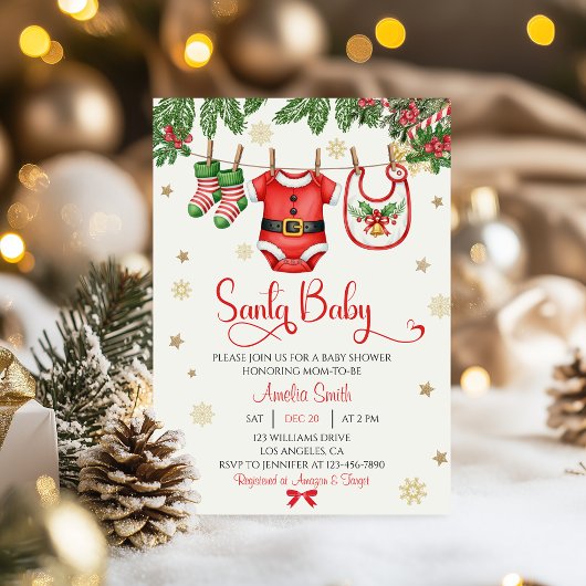 Santa Baby Christmas Baby Shower Invitation Kaart