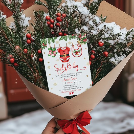 Santa Baby Christmas Baby Shower Invitation Kaart