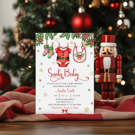 Santa Baby Christmas Baby Shower Invitation Kaart