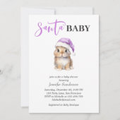Santa Baby Christmas Baby shower Paarse Kaart (Voorkant)