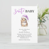 Santa Baby Christmas Baby shower Paarse Kaart (Staand voorkant)