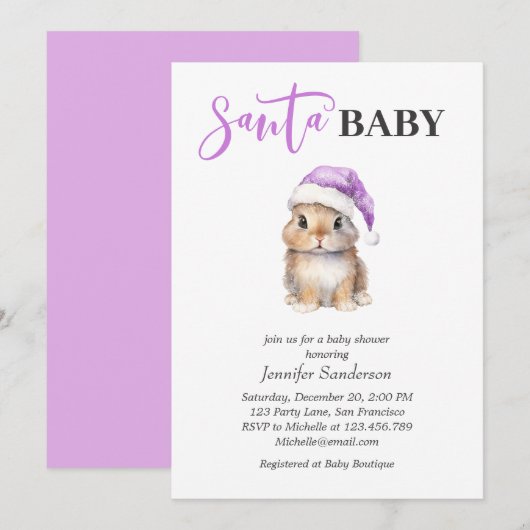 Santa Baby Christmas Baby shower Paarse Kaart (Voorkant / Achterkant)