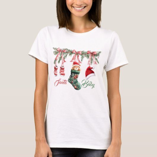Santa Baby Christmas Baby Shower T-shirt (Voorkant)