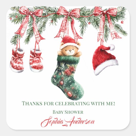 Santa Baby Christmas Baby Shower Vierkante Sticker (Voorkant)