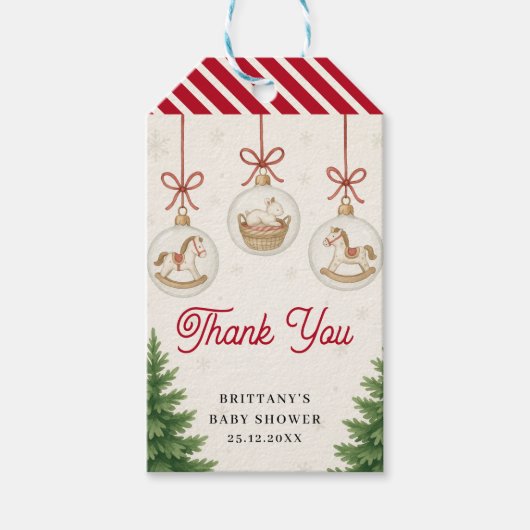 Santa Baby Christmas Baubles Baby Shower Cadeaulabel (Voorkant)