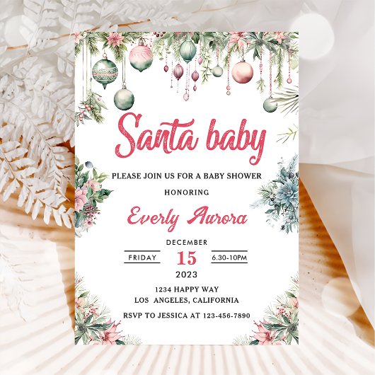 Santa Baby Christmas Bloemen Baby shower Kaart