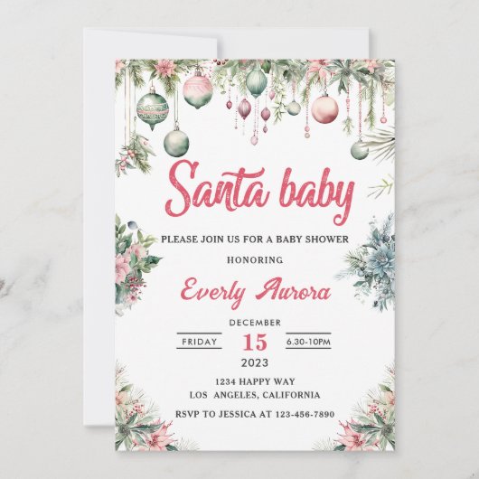 Santa Baby Christmas Bloemen Baby shower Kaart (Voorkant)