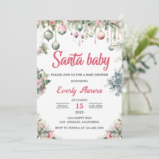 Santa Baby Christmas Bloemen Baby shower Kaart (Staand voorkant)