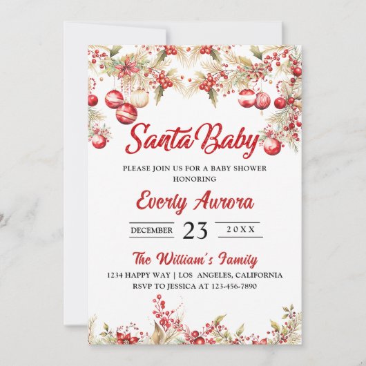 Santa Baby Christmas Bloemen Baby shower Kaart (Voorkant)
