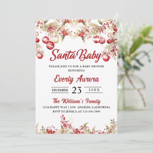 Santa Baby Christmas Bloemen Baby shower Kaart (Staand voorkant)