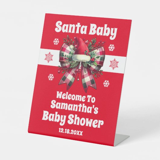 Santa Baby Christmas Bow Baby shower Welkom Reclamebord Met Voetstuk (Voorkant)