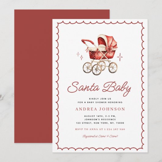 Santa Baby Christmas Bow Carrier Baby shower Kaart (Voorkant / Achterkant)