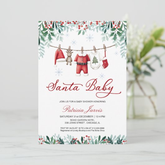 Santa Baby Christmas Boy Baby Shower Kaart (Staand voorkant)