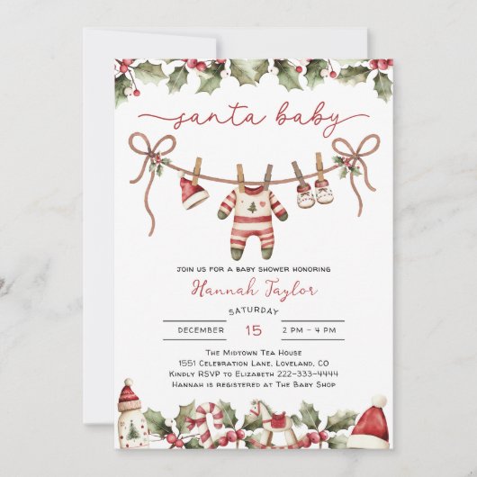Santa Baby Christmas Clothesline Baby shower Kaart (Voorkant)