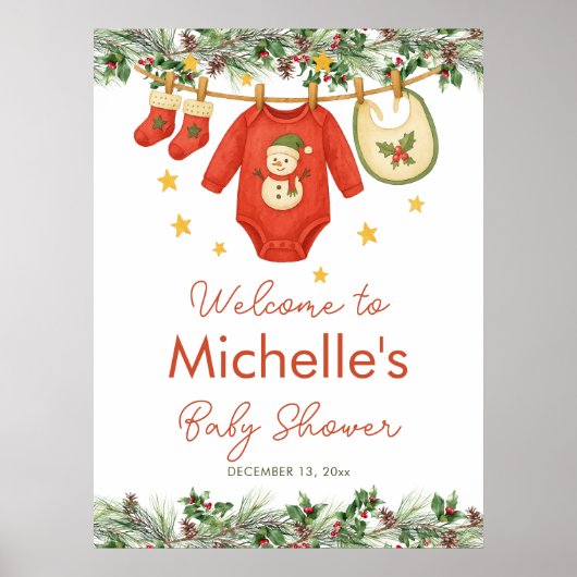Santa Baby Christmas Clothesline Baby Shower Poster (Voorkant)