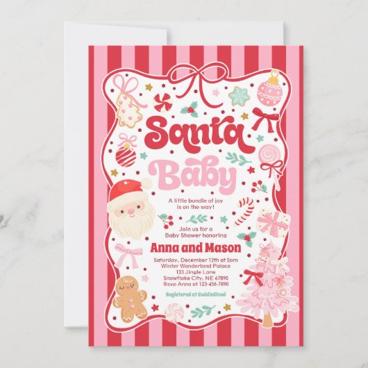 Santa Baby Christmas Coquette Bow Baby Shower Kaart (Voorkant)