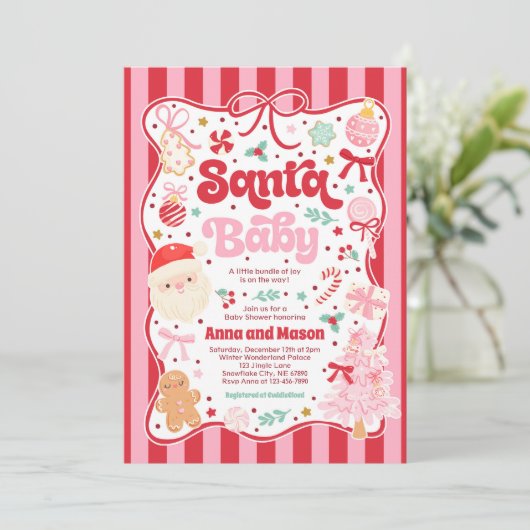 Santa Baby Christmas Coquette Bow Baby Shower Kaart (Staand voorkant)