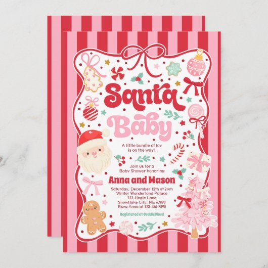 Santa Baby Christmas Coquette Bow Baby Shower Kaart (Voorkant / Achterkant)