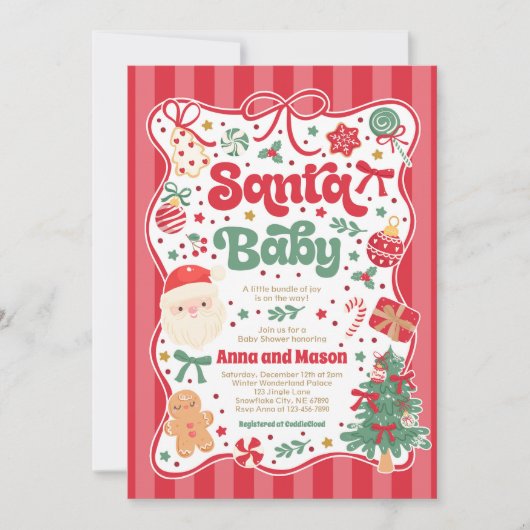 Santa Baby Christmas Coquette Bow Baby Shower Kaart (Voorkant)