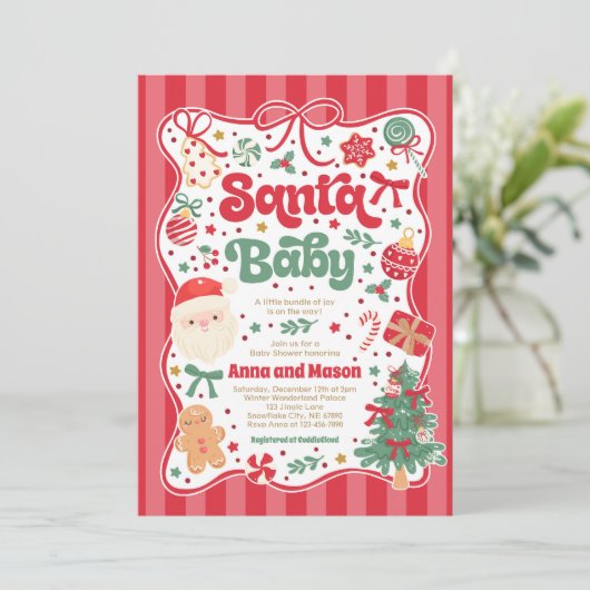 Santa Baby Christmas Coquette Bow Baby Shower Kaart (Staand voorkant)