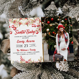 Santa Baby Christmas Floral Baby shower Foto Kaart