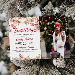 Santa Baby Christmas Floral Baby shower Foto Kaart