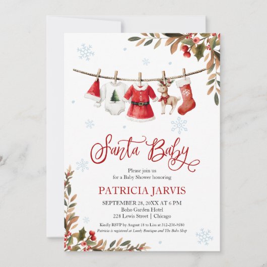 Santa Baby Christmas Girl Baby Shower Kaart (Voorkant)