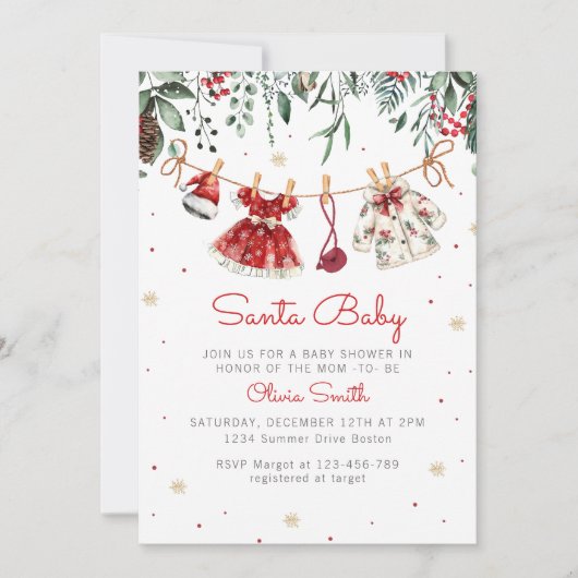 Santa Baby Christmas Girl Kleding Baby shower Kaart (Voorkant)