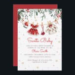 Santa Baby Christmas Girl Kleding Baby shower Kaart<br><div class="desc">Deze prachtige waterverf baby shower-uitnodiging is voorzien van een mistletoe-slinger,  rode rozen en babykleding die aan een waslijn hangt. De achtergrond is wit met rode en gouden sneeuwvlokken verspreid rond. Als u deze design op een meer bijpassend product wilt,  neem dan contact met mij op.</div>