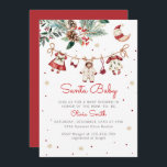 Santa Baby Christmas Girl Kleding Baby shower Kaart<br><div class="desc">Deze prachtige waterverf baby shower-uitnodiging is voorzien van een mistletoe-slinger,  rode rozen en babykleding die aan een waslijn hangt. De achtergrond is wit met rode en gouden sneeuwvlokken verspreid rond. Als u deze design op een meer bijpassend product wilt,  neem dan contact met mij op.</div>