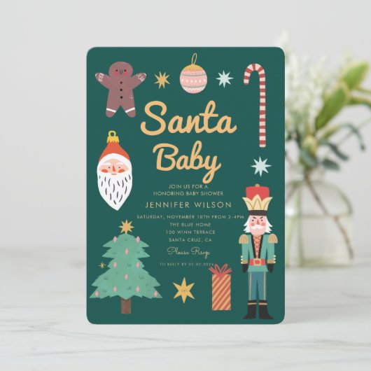 Santa Baby Christmas Holiday Baby shower Kaart (Staand voorkant)