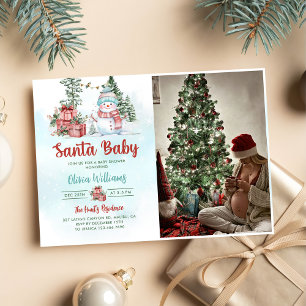 Santa Baby Christmas Sneeuwman Baby shower Foto Kaart