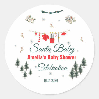 Santa Baby Christmas Theme Baby Shower  Ronde Sticker