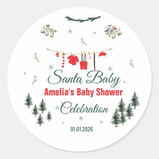 Santa Baby Christmas Theme Baby Shower  Ronde Sticker (Voorkant)