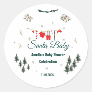 Santa Baby Christmas Theme Baby Shower  Ronde Sticker