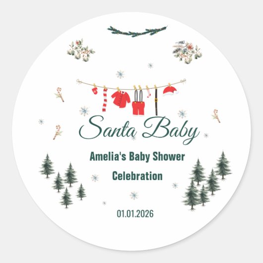 Santa Baby Christmas Theme Baby Shower Ronde Sticker (Voorkant)