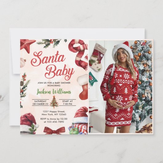 Santa Baby Christmas Winter Baby shower Foto Kaart (Voorkant)