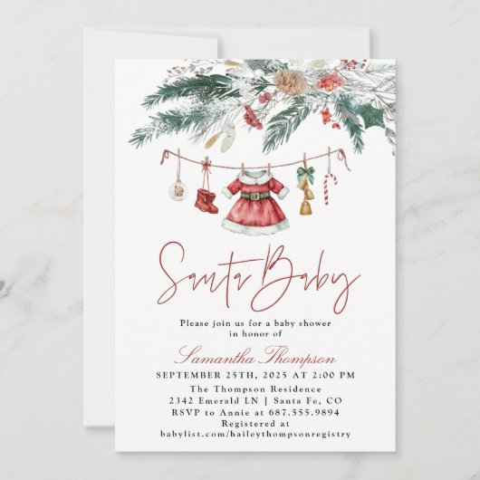 Santa Baby Christmas Winter Girl Baby Shower Kaart (Voorkant)