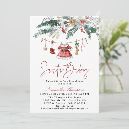 Santa Baby Christmas Winter Girl Baby Shower Kaart (Staand voorkant)