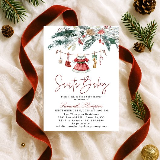 Santa Baby Christmas Winter Girl Baby Shower Kaart