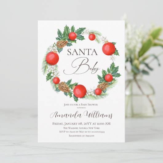 Santa Baby Christmas Wreath Baby shower Kaart (Staand voorkant)