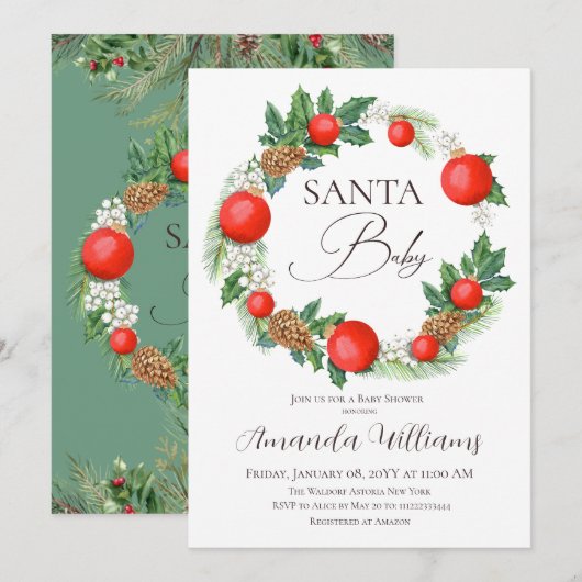 Santa Baby Christmas Wreath Baby shower Kaart (Voorkant / Achterkant)