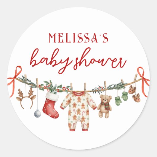Santa Baby Clothesline Baby Shower Stickers (Voorkant)
