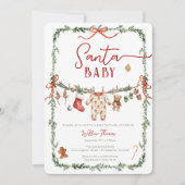 Santa Baby Clothesline Winter Baby Shower Kaart (Voorkant)