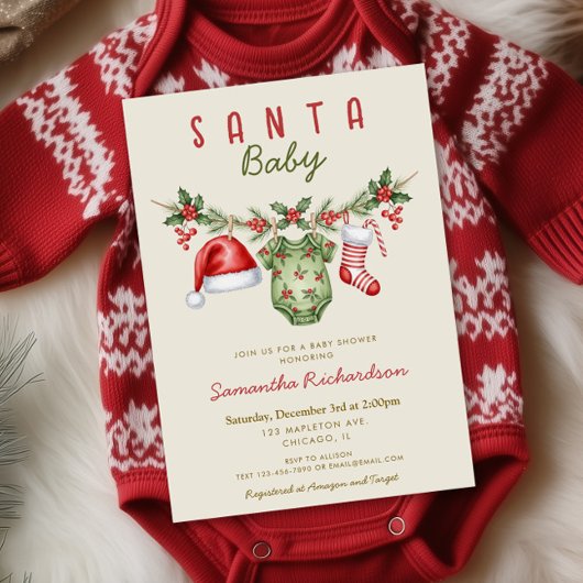 Santa Baby cute clothes Christmas baby shower Kaart
