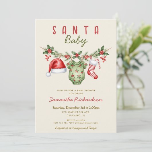 Santa Baby cute clothes Christmas baby shower Kaart (Staand voorkant)