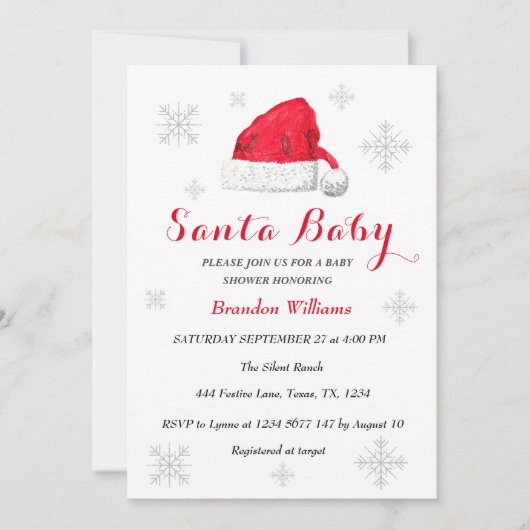 Santa Baby December Winter Rode Baby shower Kaart (Voorkant)