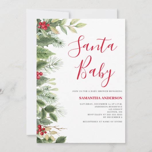 Santa Baby Dennengeur Kerst Borrel Uitnodiging (Voorkant)