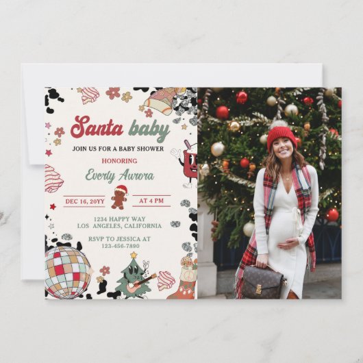 Santa Baby Disco Ball Christmas Baby shower Foto Kaart (Voorkant)